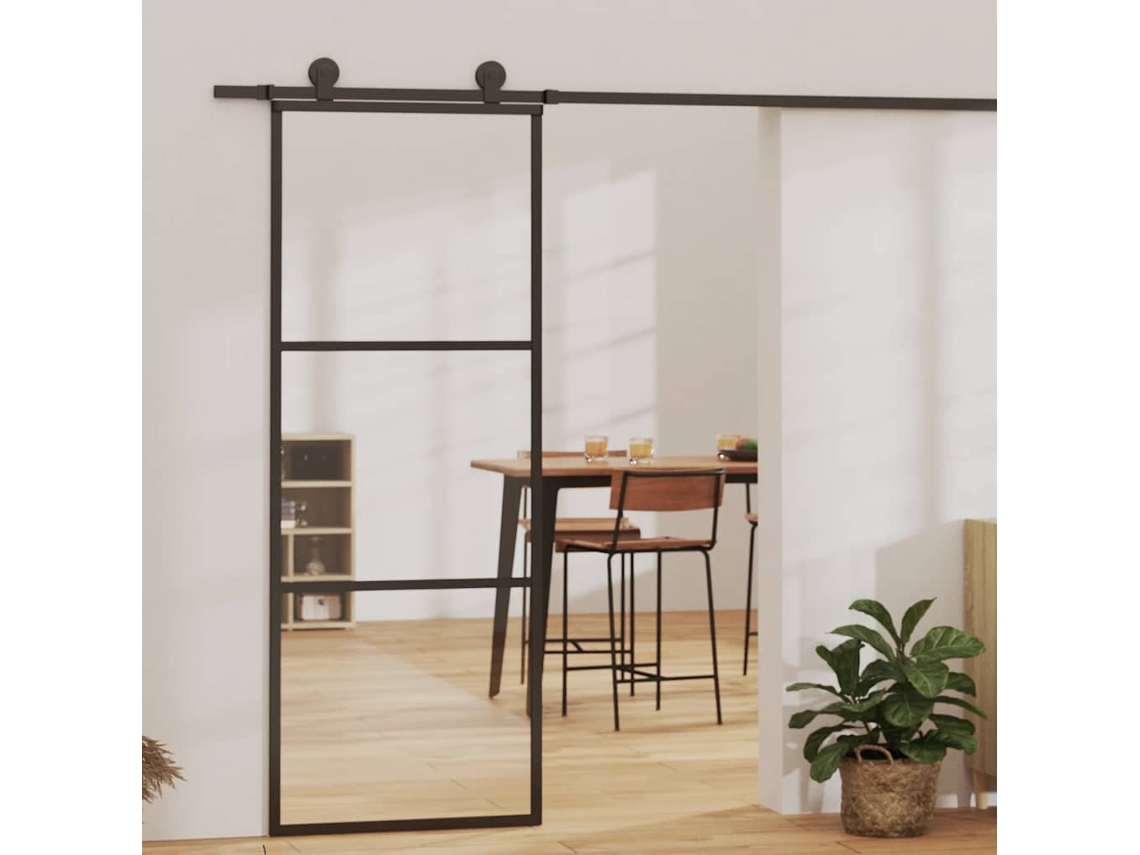 Vidaxl Porta Deslizante Com 3 Painéis Em Vidro Esg E Alumínio 76x205 Cm Preto