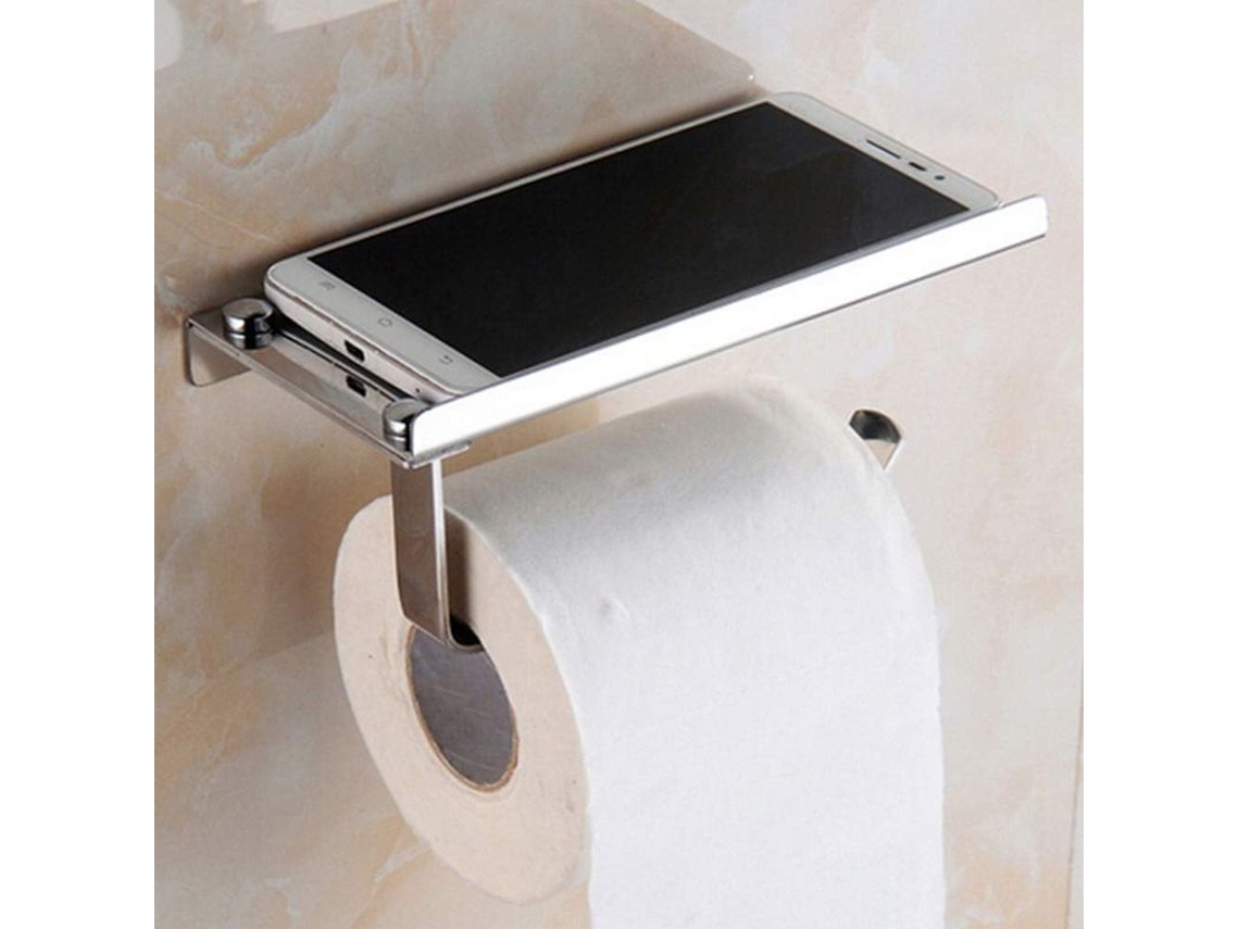 Suporte de Papel Higiênico Aço Inoxidável com Prateleira para Celular