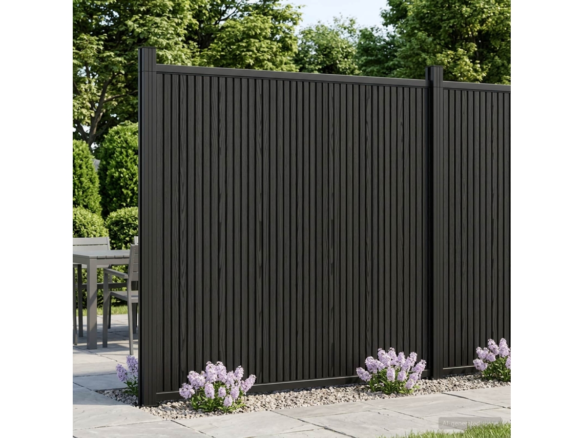 Vidaxl Painel De Cerca 9 Unid. 1580 X 186,5 Cm Wpc E Alumínio Preto