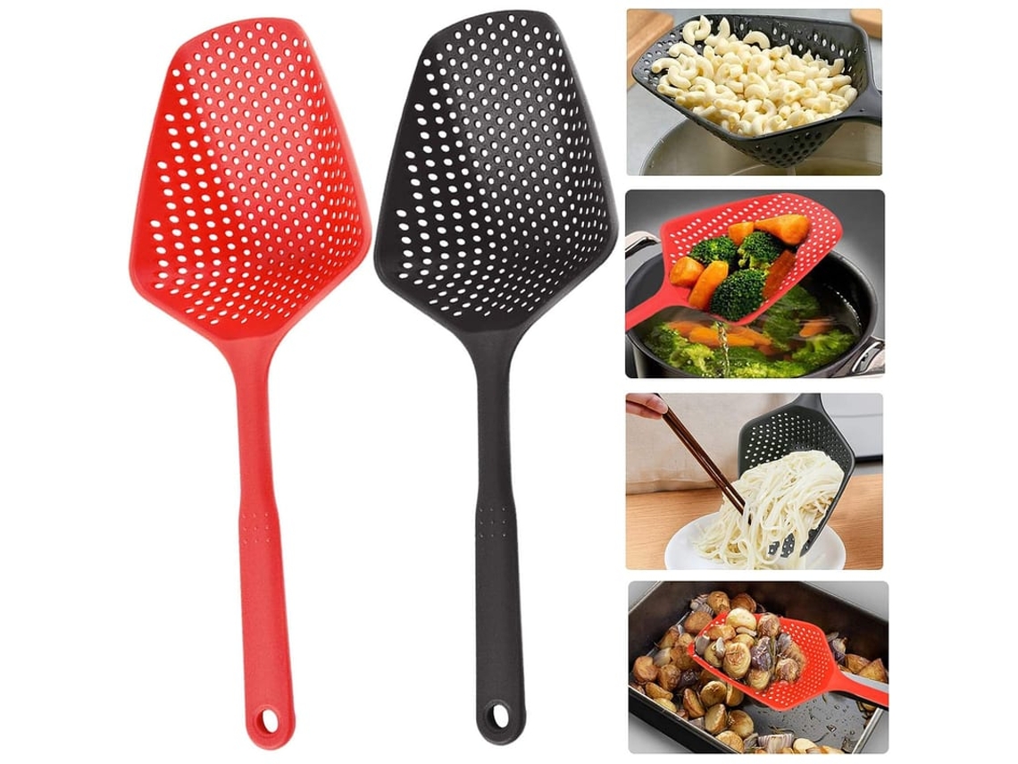 Escorredor De Massa Com Colher Grande 13,5 Polegadas Conjunto 2 Peças Preto Para Massa Espaguete Cozinha