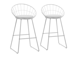 Lote de 2 Bancos de Bar 75cm em Metal Branco e Almofada Branca Alex HAPPY GARDEN
