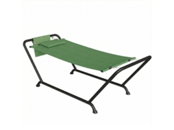 Rede de Jardim com suporte, bolso lateral e apoio de cabeça em metal e poliéster escuro 237x90x92 cm verde