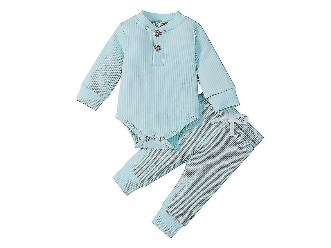 Conjunto de 2 peças para bebê menino, modelo 2026: blusa de manga comprida com gola redonda + calça com elástico.