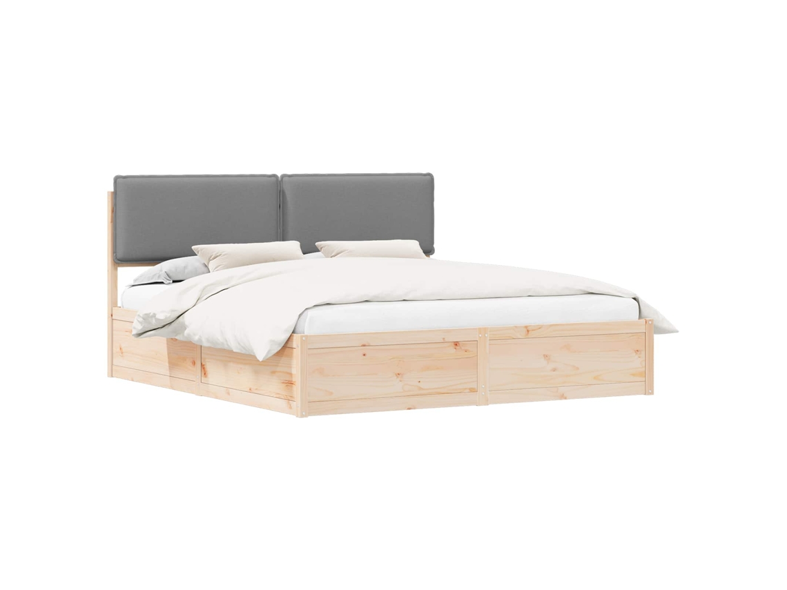 Estrutura de Cama com Cabeceira Estofada Cinzento Claro MAISON EXCLUSIVE