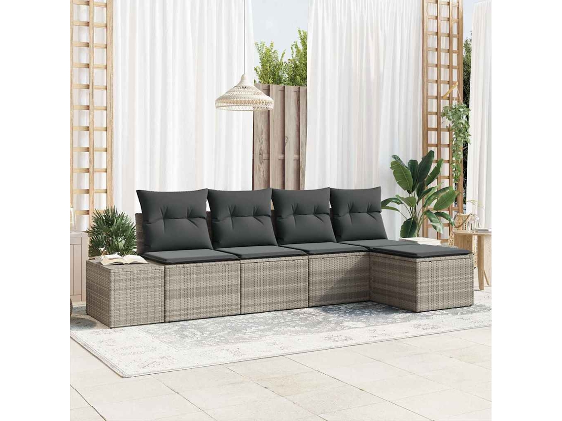 Vidaxl Conjunto De Sofá De Jardim 5 Unid. Cinzento-claro Vime Pe