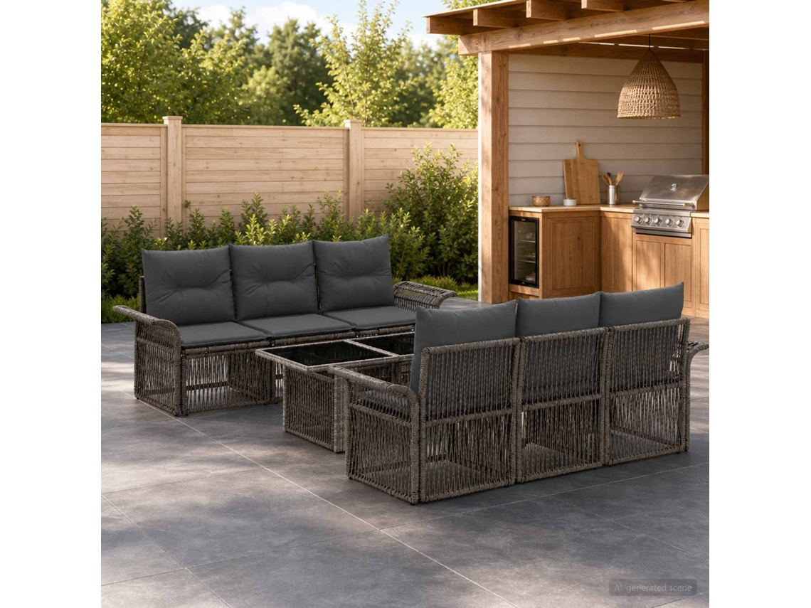 Vidaxl Conjunto De Sofá De Jardim 7 Unid. Cinza E Cinza Escuro Vime Pe