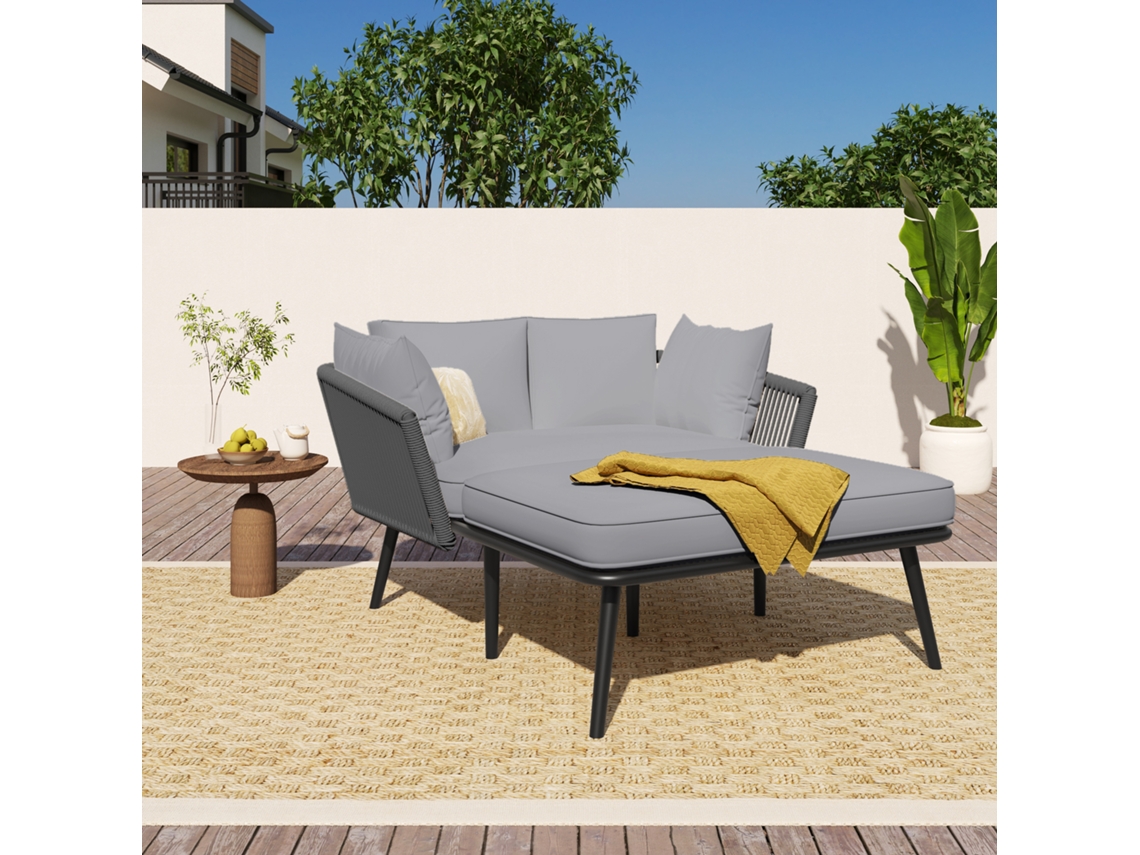 Sofá Jardim 2 Almofadas 2 Travesseiros Removíveis Cinza VELTRIX