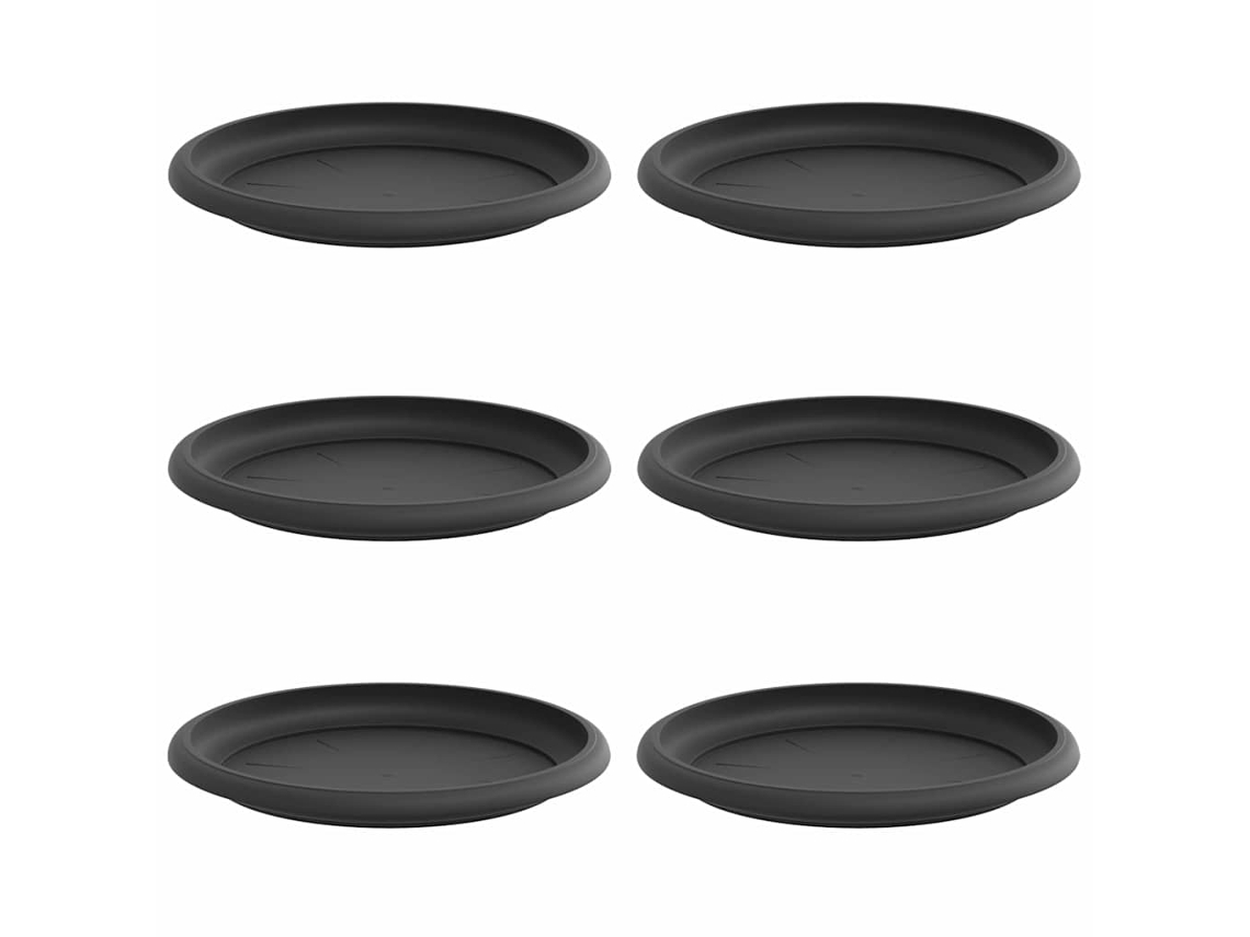 Conjunto 6 Bandeja Para Flores Vidaxl Preto Plástico (ø 17,5 X 2 Cm)