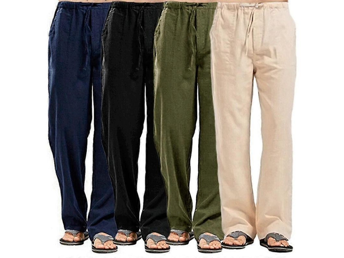 Pantalones Lino Hombre Casual con Cordón Azul Marino