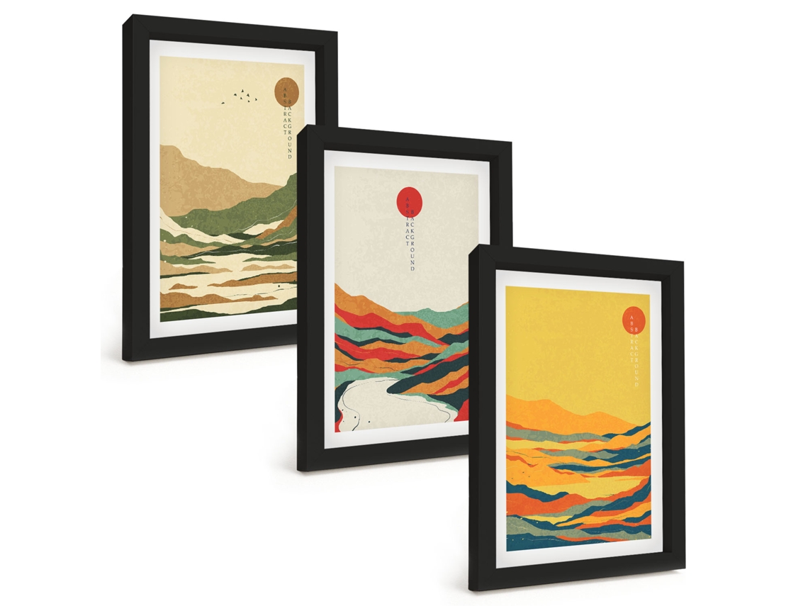 Composição De Quadros Padrões De Montanhas Coloridas, Rios, Estilo Japonês Espelharte (3 Peças 20x30 Cm)