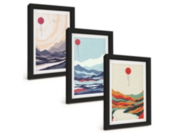 Composição De Quadros Abstratos De Montanhas Japonesas Espelharte (3 Peças 20x30 Cm)