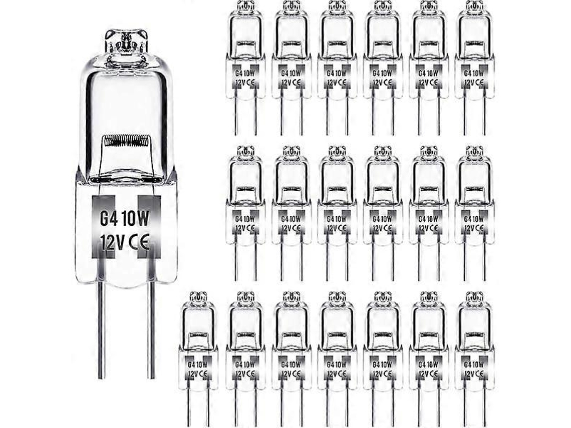 Rebe lâmpadas Halógenas G4 10w 12v Luz Branca Quente Regulável 150lm 360° Cri,para Armários, Lâmpadas de Cristal 10w 20 Unidades
