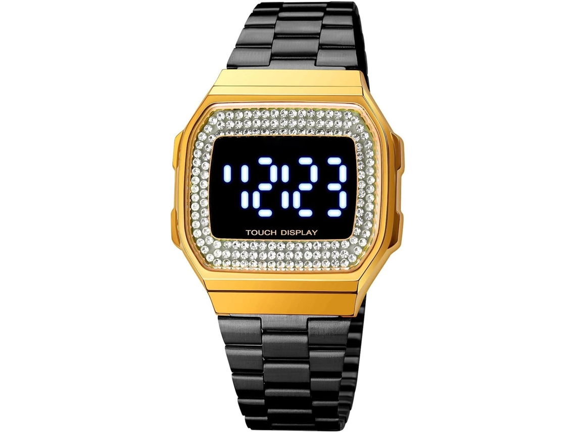 Lurelia Relógio Digital, Visor Digital, Detalhes Com Strass, Aço Inoxidável, Resistente À Água 30m