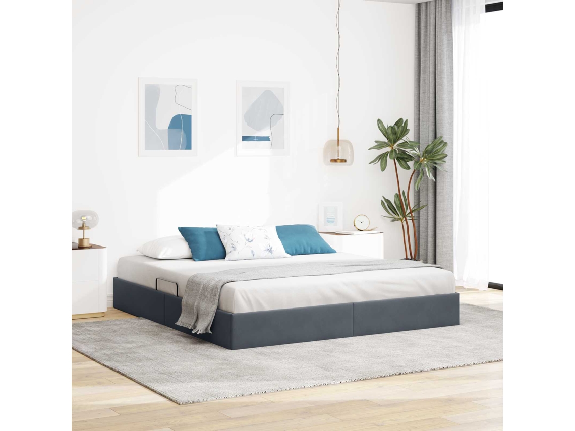 Vidaxl Estrutura De Cama Ottoman Cinzento-escuro 160 X 200 Cm Veludo