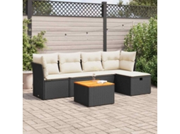 Vidaxl 6 Pcs Conjunto Sofás De Jardim C/ Almofadões Vime Pe Preto