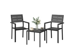 Conjunto de jardim com 2 cadeiras e mesa de HDPE com efeito madeira ZENCORE SERVICES preto