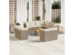 Vidaxl 12 Pcs Conjunto De Sofás P/ Jardim Com Almofadões Vime Pe Bege