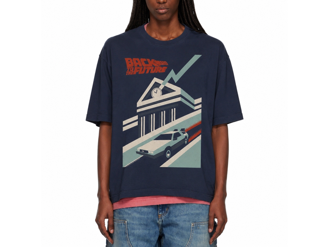 Rockinstone Back To The Future Movie Simply Distressed Navy Adult T-shirt Size:m