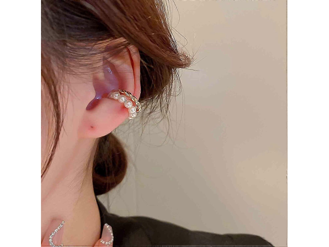 Brincos De Punho Boho, De Ouro, Com Pérolas, Sem Perfuração
