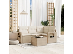 Vidaxl 5 Pcs Conjunto De Sofás P/ Jardim Com Almofadões Vime Pe Bege