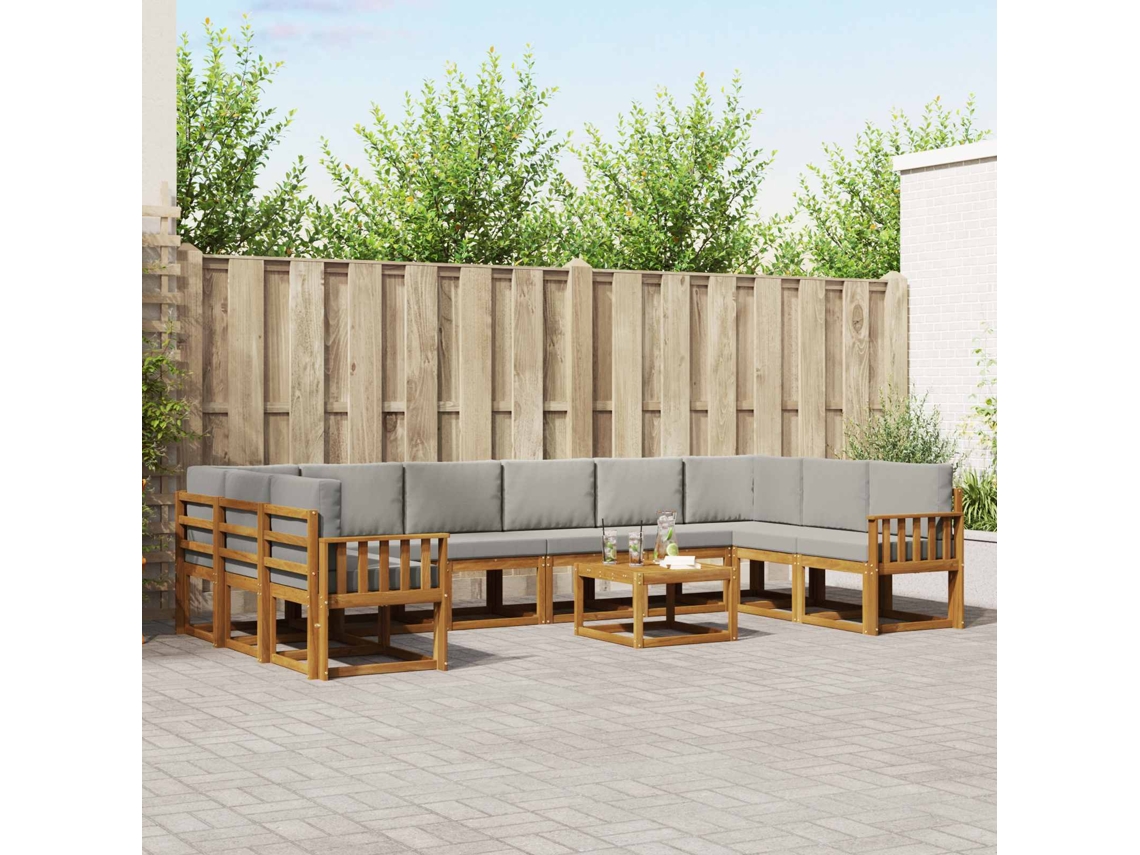 Vidaxl Conjunto De Sofás Para Exterior 11 Unid. Cinza Natural E Claro