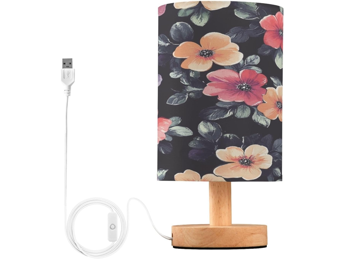 Abajur De Cabeceira Com Estampa Floral Em Aquarela, Luminária De Cabeceira Led, Luminária De Leitura Com Portas Usb E