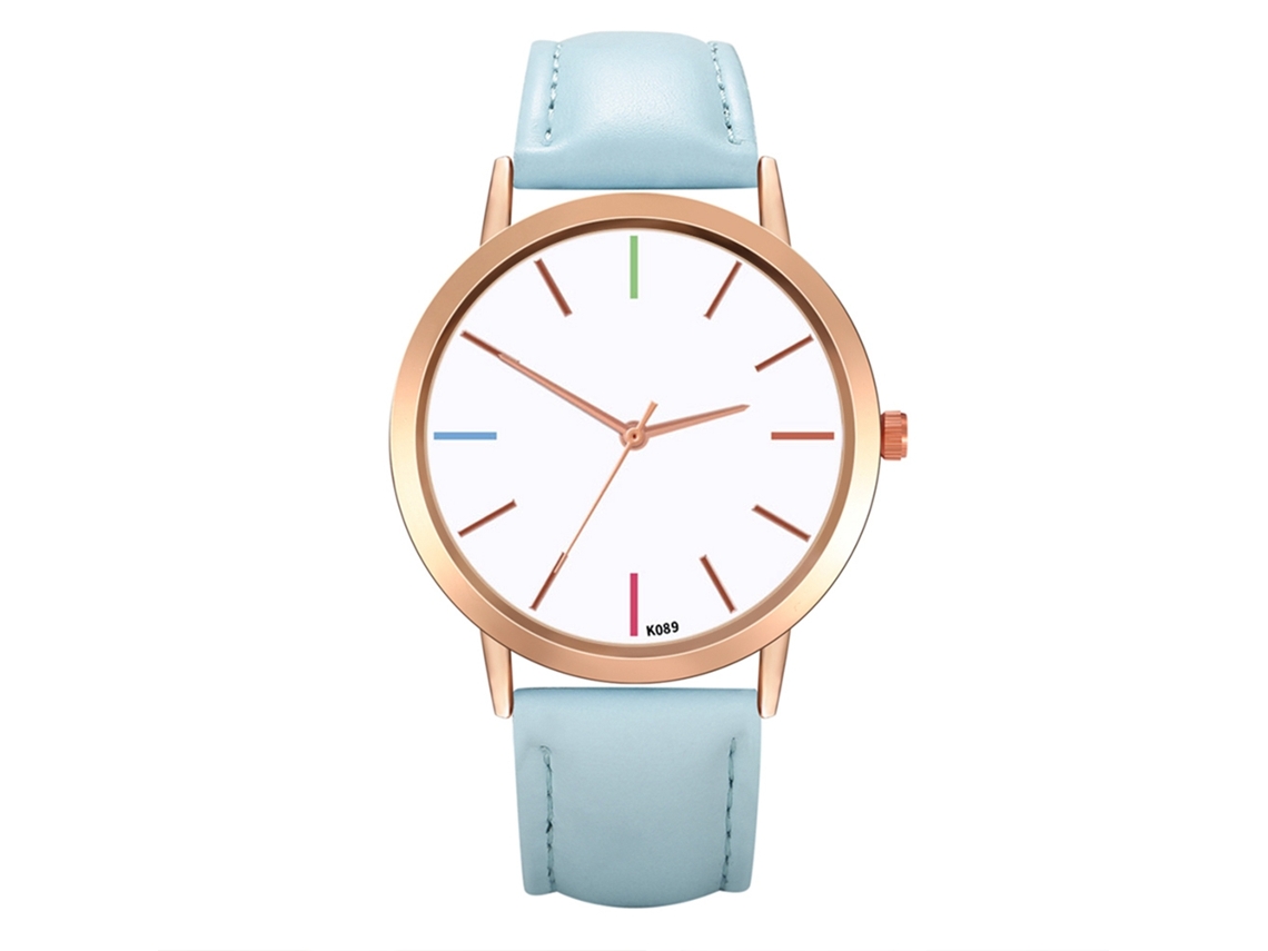 Relógio de Pulso Feminino Casual de Quartzo com Pulseira de Couro Pu Moda Simples (azul Claro)