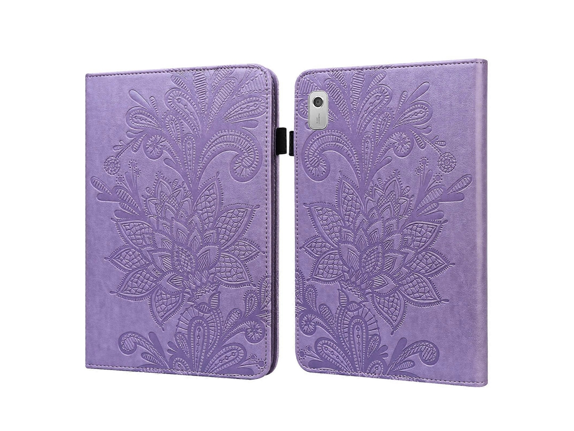Capa De Couro Para Tablet Lenovo Tab M8 De 4ª Geração Com Estampa Floral Em Relevo.