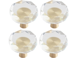 Puxadores De Cristal Com Acabamento Em Dourado Escovado, Base Em Latão Maciço Com Design Octogonal Vintage Para Gavetas