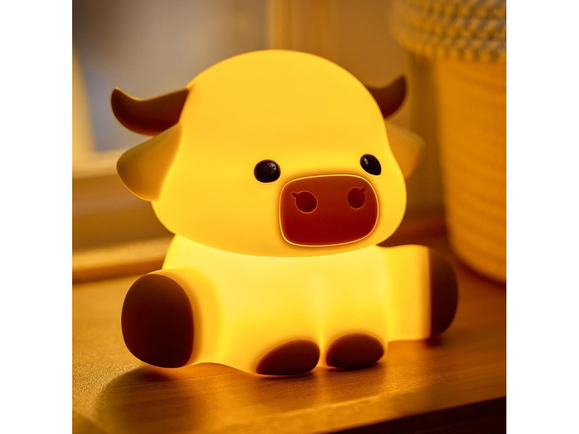 Luminária Noturna Led Macia Em Formato De Vaca Das Terras Altas,
