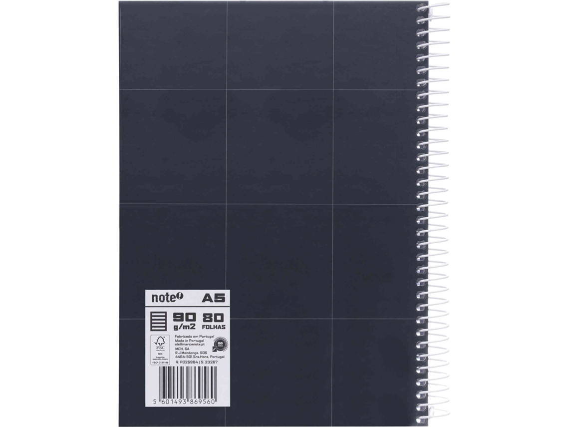 Caderno Espiral Capa Dura A5 Pautado Preto Pure Leccit Note!