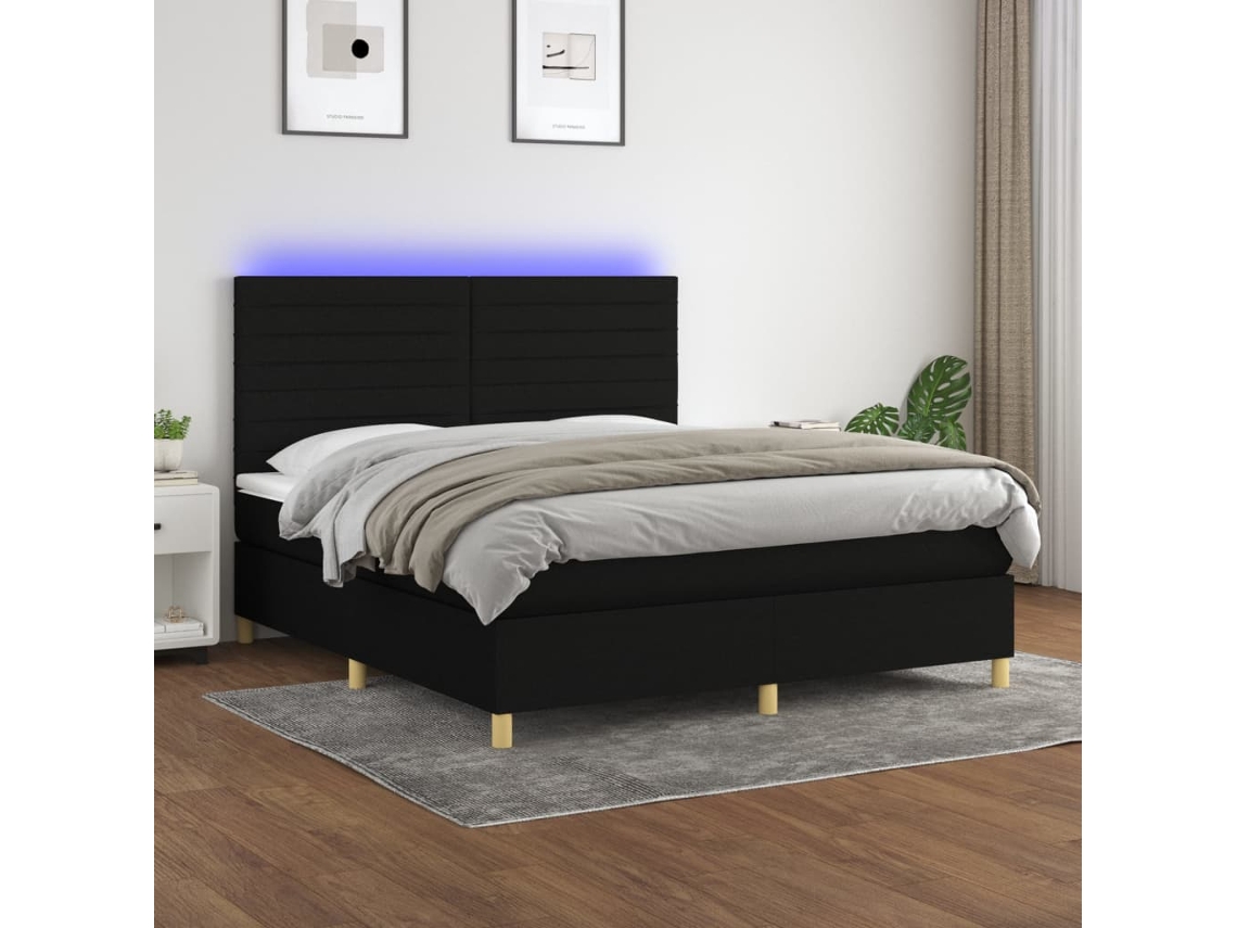 Cama Box Spring C/ Colchão E Led 180x200 Cm Tecido Preto