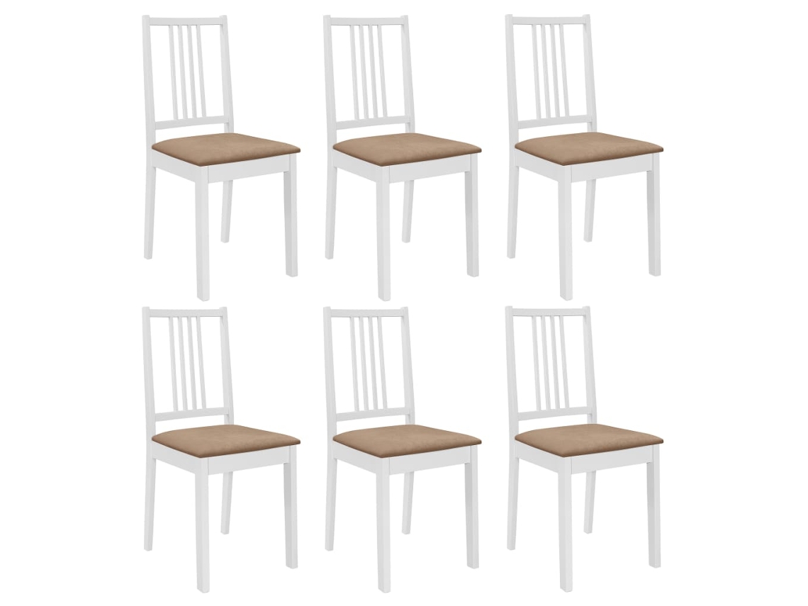 Vidaxl Cadeiras De Jantar Com Almofadões 6 Pcs Madeira Maciça Branco