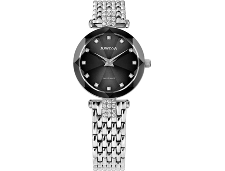 Relógio feminino prata aço inoxidável faceta strass J5.637.M JOWISSA
