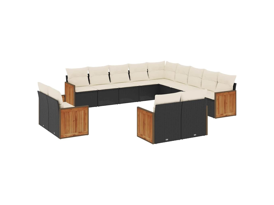 Conjunto de 13 Sofás de Jardim com Almofadões Vime Pe Preto MAISON EXCLUSIVE