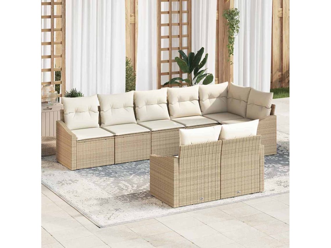 Vidaxl Conjunto De Sofá De Jardim 8 Unid. Bege E Branco Vime Pe
