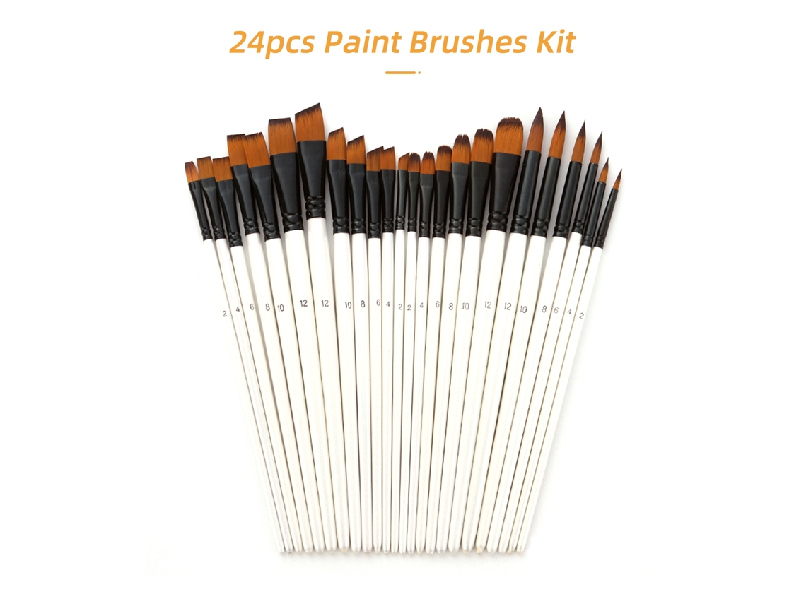 Conjunto de 24 Pincéis de Arte com Cabelo de Náilon para Acrílico, Aquarela, Gouache e Pintura Facial