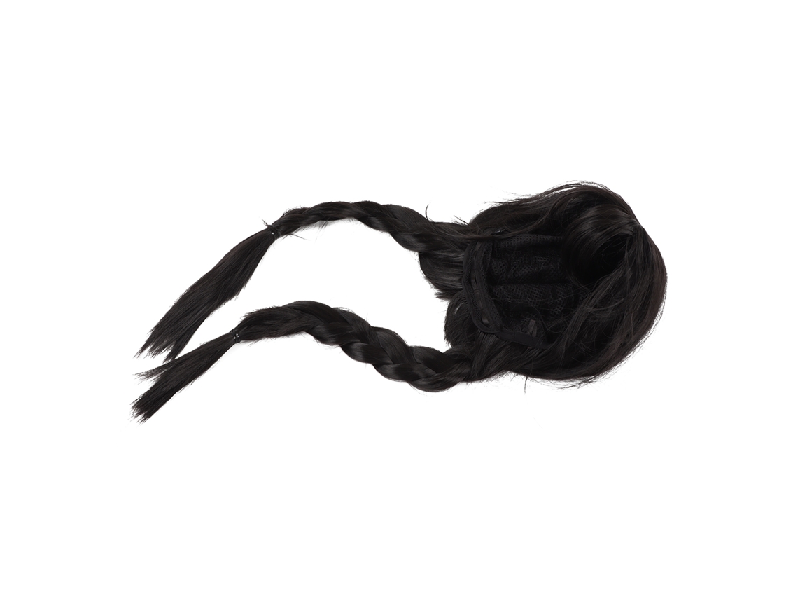 Mali peruca de Tranças Longas Duplas Preta com Franja Ajustável Resistente Ao Calor para Cosplay