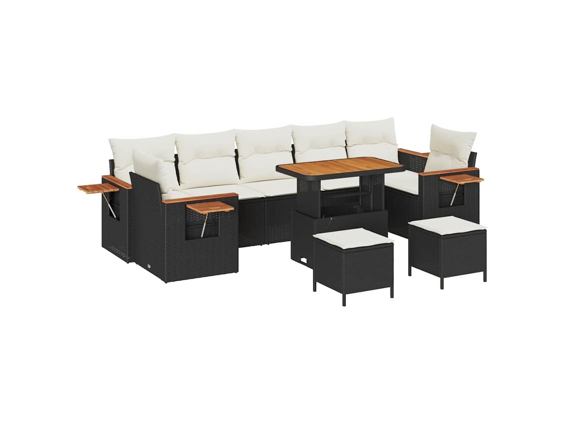 Conjunto 13 Sofá De Jardim Vidaxl Preto Vime Pe (289 X 164 X 85 Cm)
