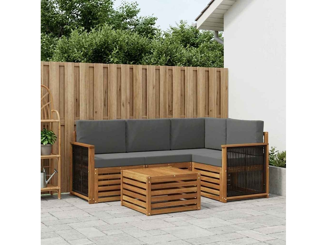 Vidaxl Conjunto De Sofás Para Exterior 5 Unid. Natural E Antracite