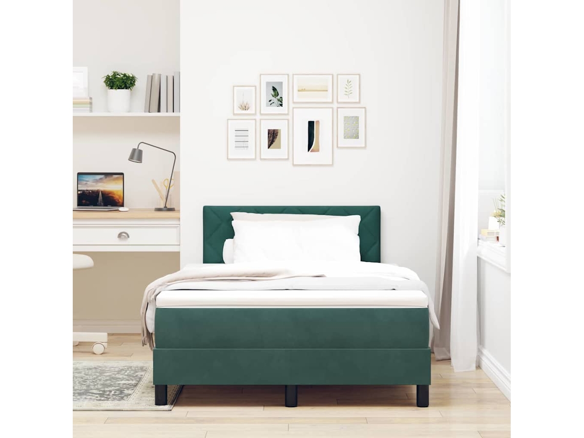 Vidaxl Cama Box Spring Led Com Led Verde Escuro 120 X 200 Cm Veludo