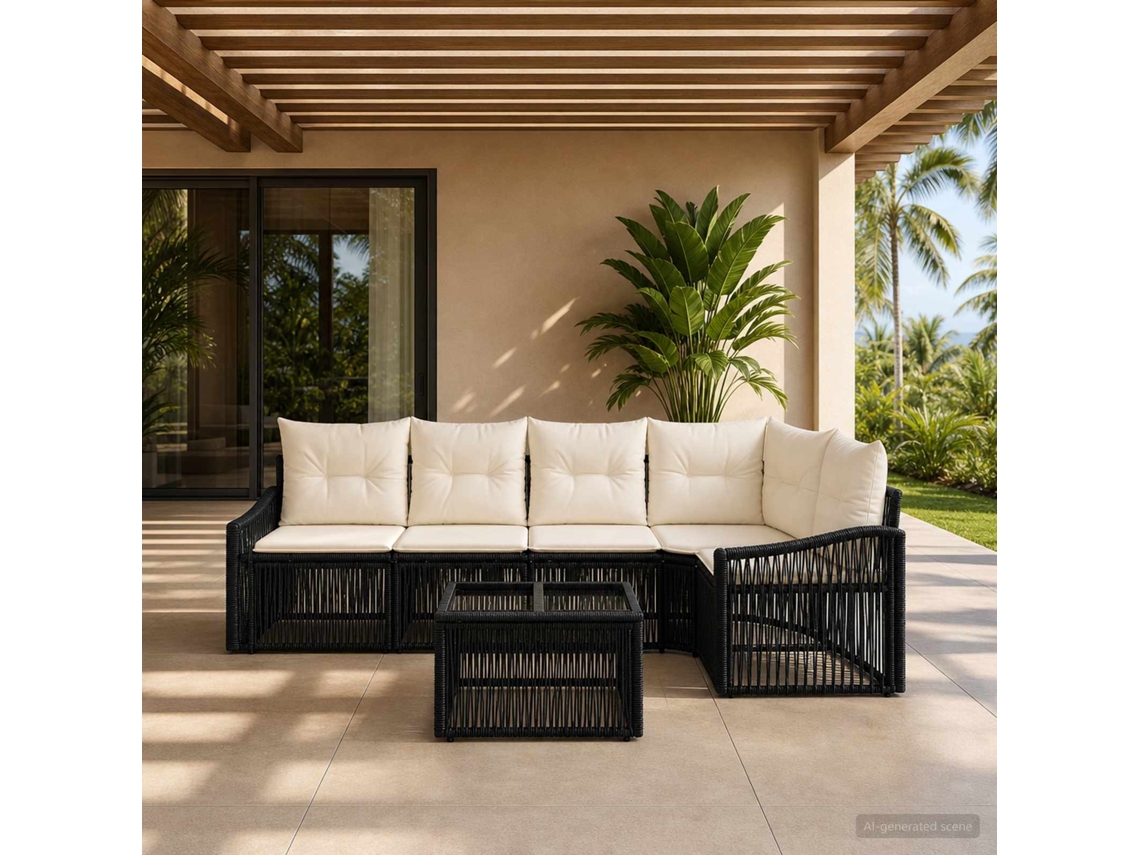 Vidaxl Conjunto De Sofá De Jardim 6 Pcs Preto Vime Pe
