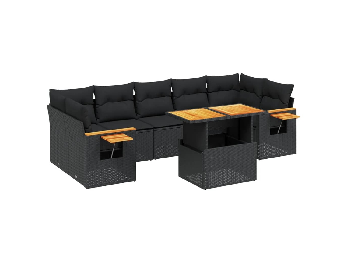 Conjunto de 8 Sofás de Jardim com Almofadões Vime Pe Preto MAISON EXCLUSIVE (8 pcs)