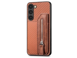 Capa Tipo Carteira Com Zíper E Aba Em Fibra De Carbono Para Samsung Galaxy S23+ 5g