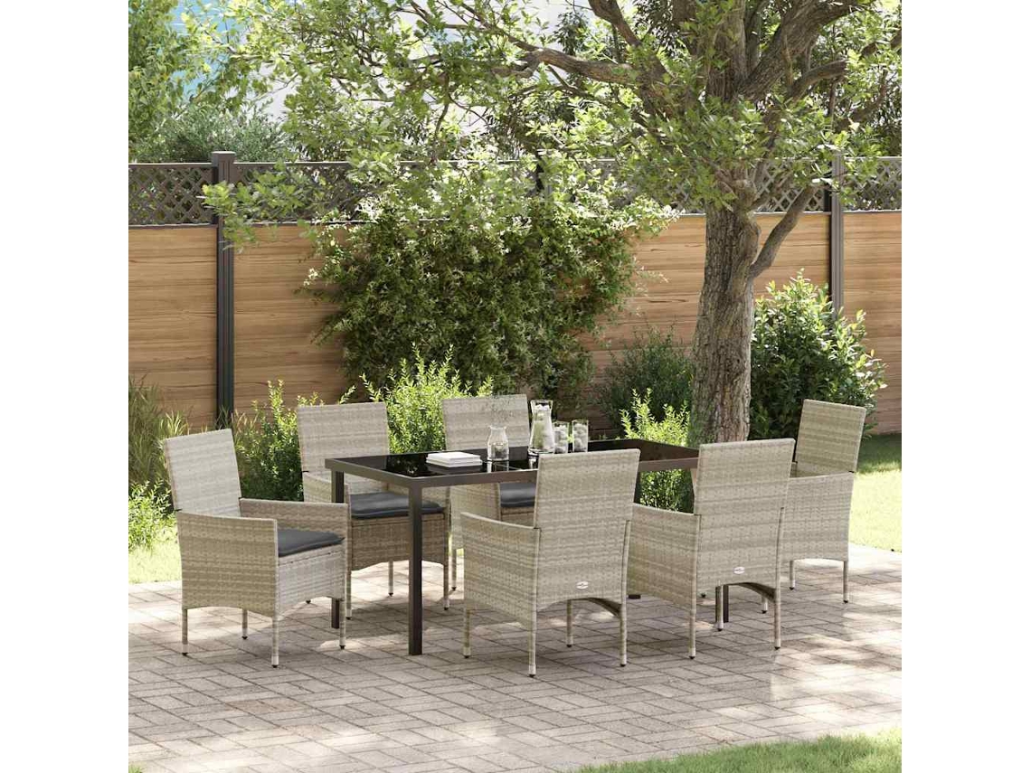 Vidaxl Conjunto de Jantar para Jardim 7 Pcs Cinzento claro Vime Pe
