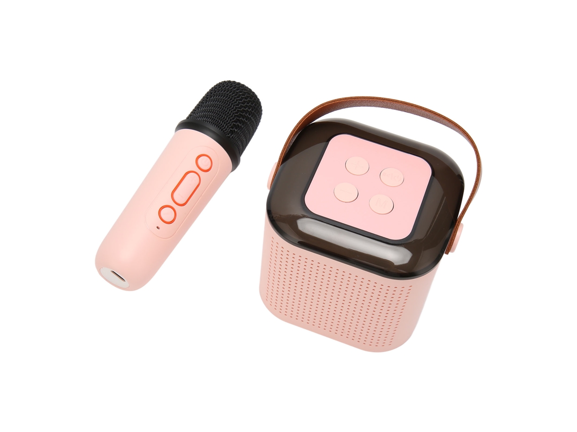 Máquina de Karaokê Portátil com Alto falante Bluetooth, Luz Rgb e 1 Microfone Sem Fio Rosa