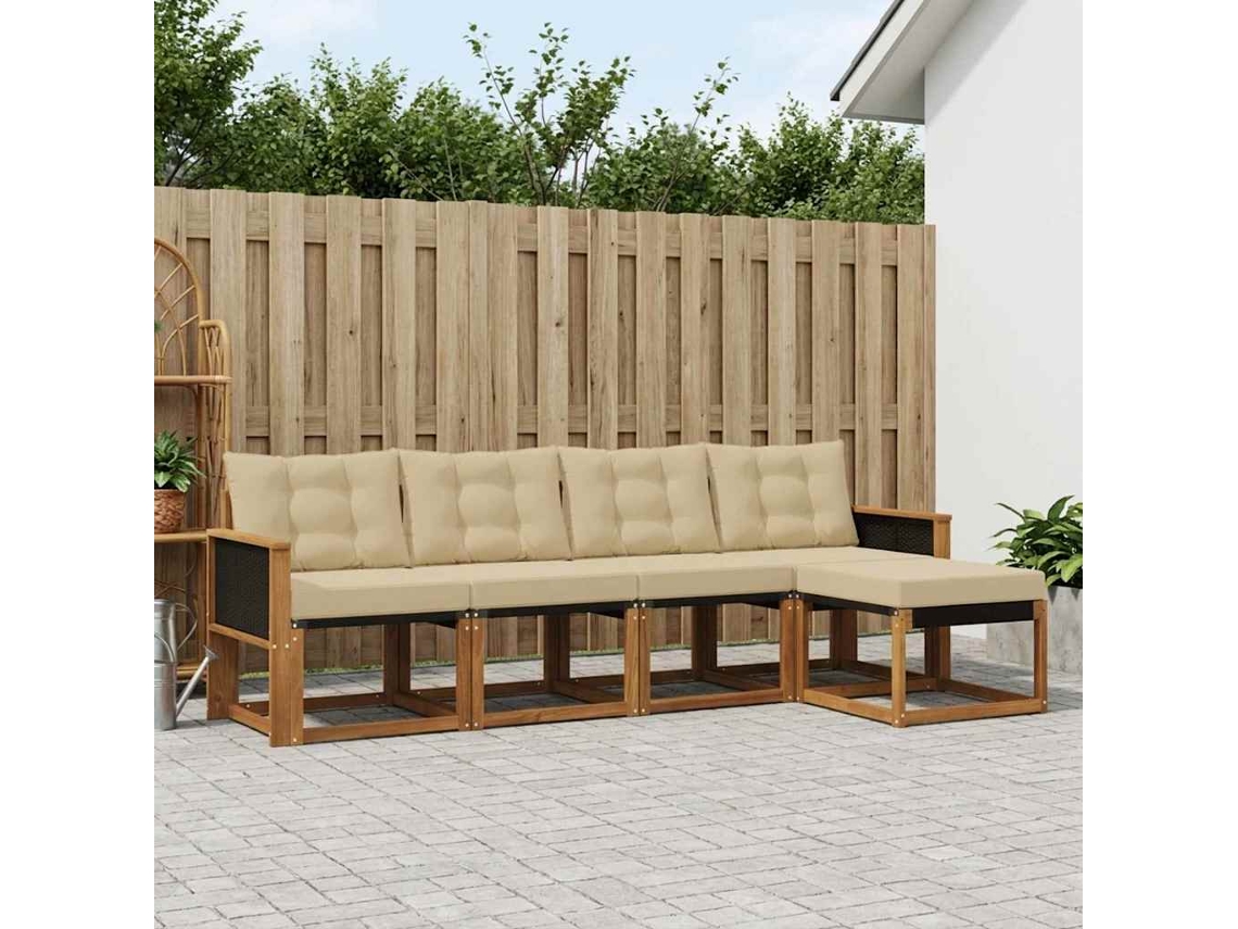 Vidaxl Conjunto De Sofás Para Exterior 5 Unid. Natural E Bege