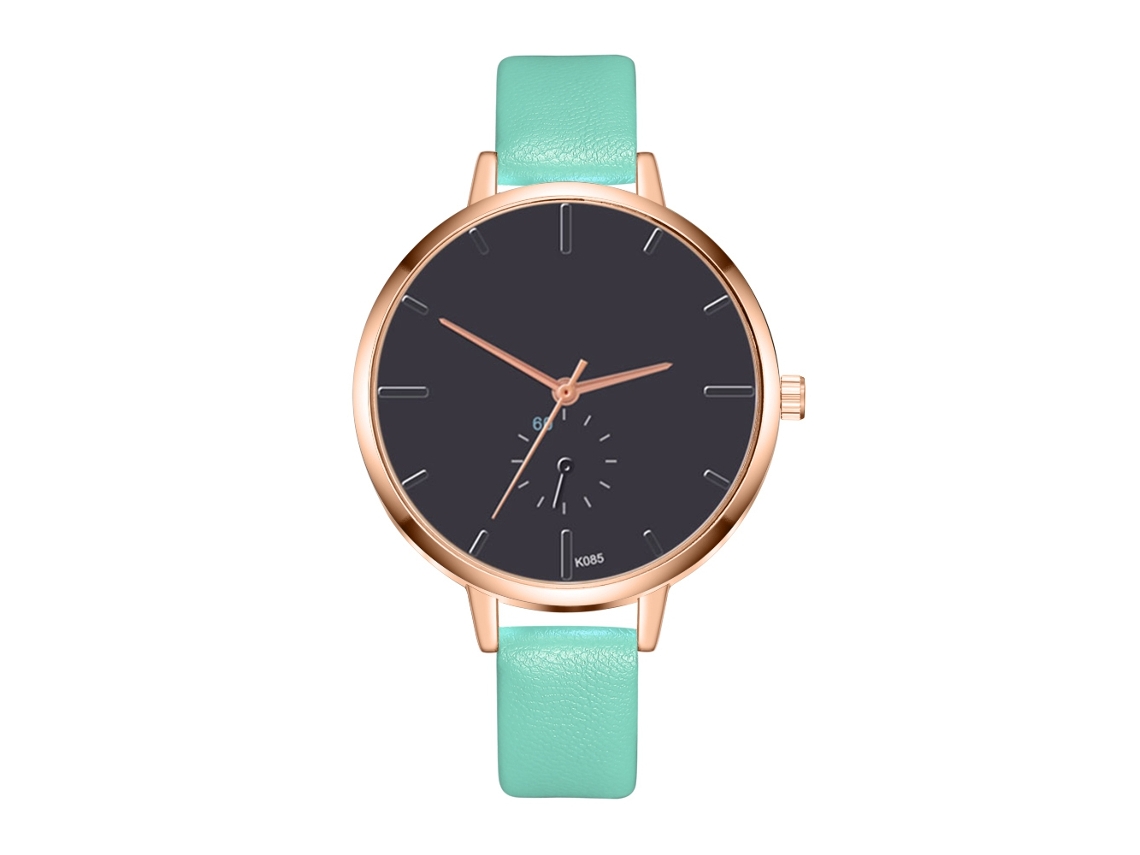 Relógio de Pulso Feminino de Moda com Pulseira de Pu Dial Redondo Quartz para Negócios (verde Menta)