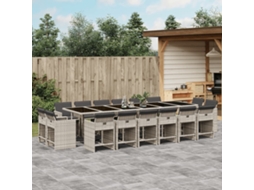 Vidaxl 17 Pcs Conj. Jantar Jardim C/ Almofadões Vime Pe Cinzento-claro