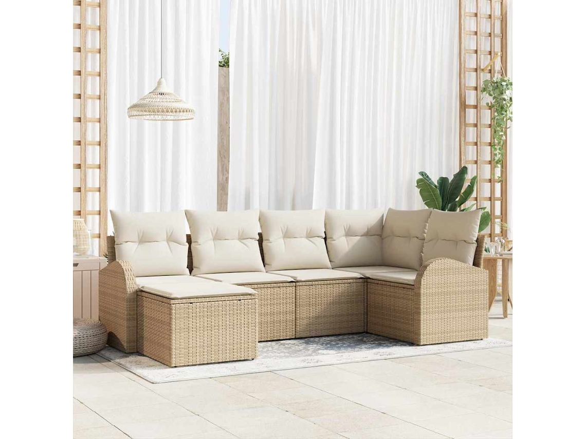 Vidaxl Conjunto De Sofás 6 Unid. Bege E Branco Vime Pe